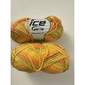 2 Skein Lot Ice Yarns Green Orange Yarn J7